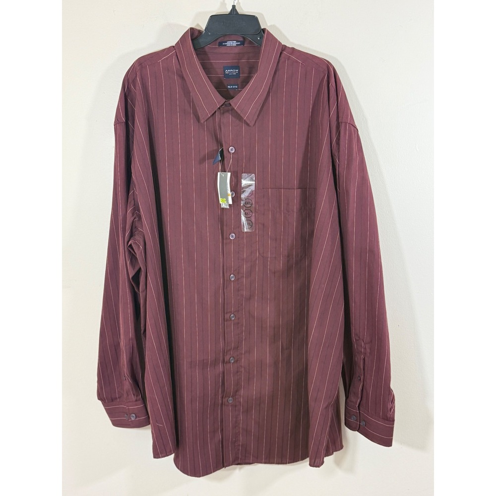 NWT Arrow Big Tall 4XL Burgundy Pinstripe Dress Shirt Wrinkle Free Preppy Ivy